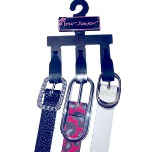 New Betsey Johnson Set of 3 Buckle Belts Animal Print